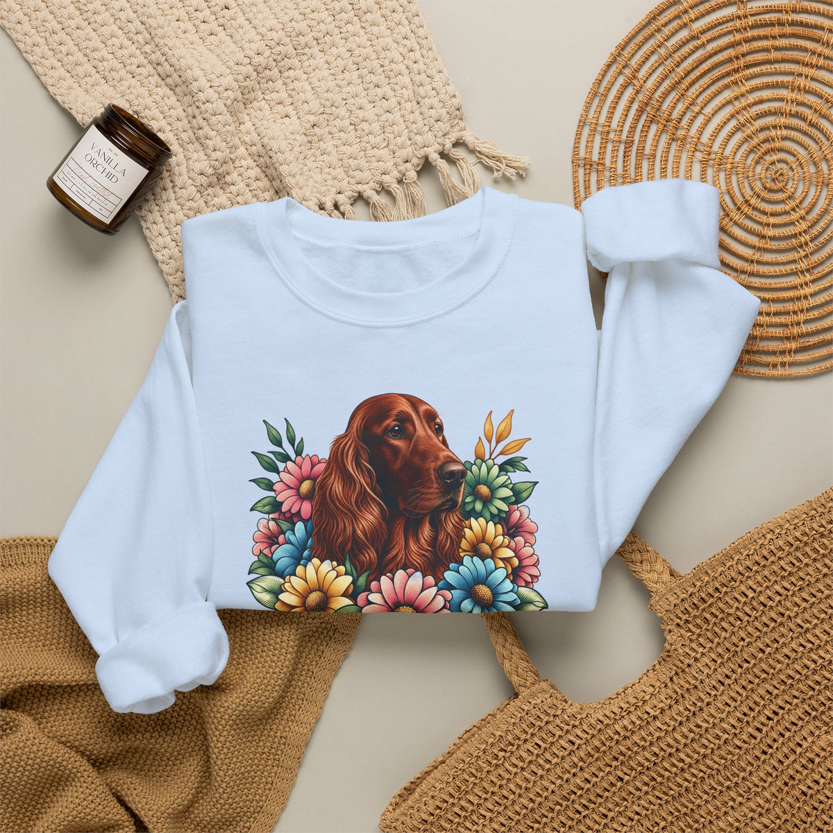 Irish Setter Flower Wreath Crewneck Sweatshirt