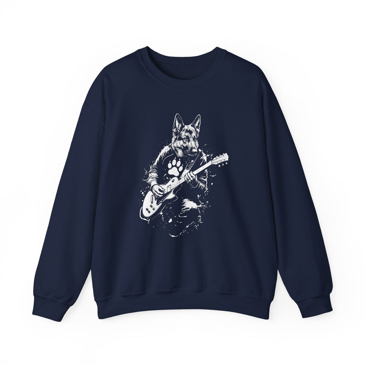 German Shepherd Guitar Crewneck Sweatshirt Navy