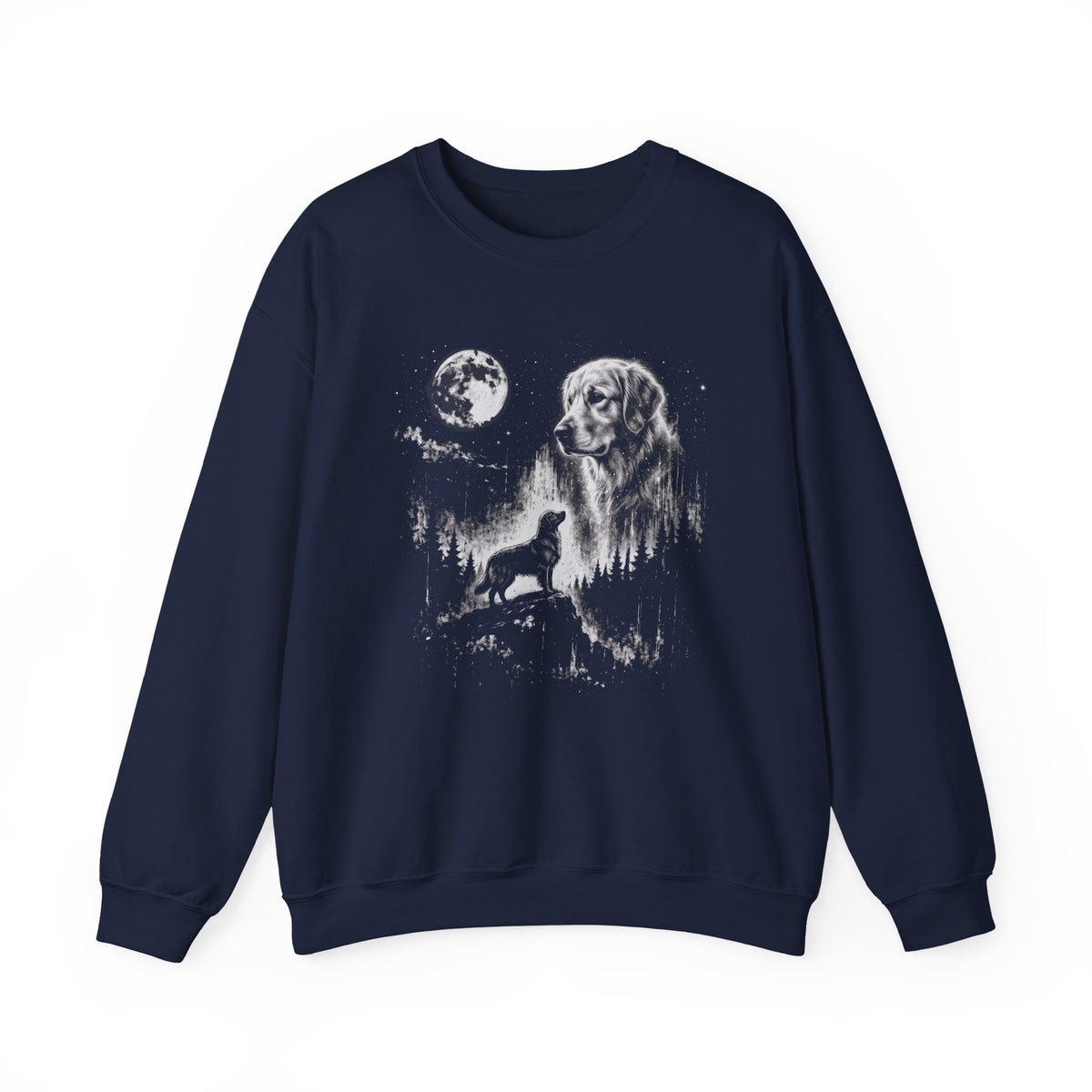 Golden Retriever Moon Crewneck Sweatshirt Navy