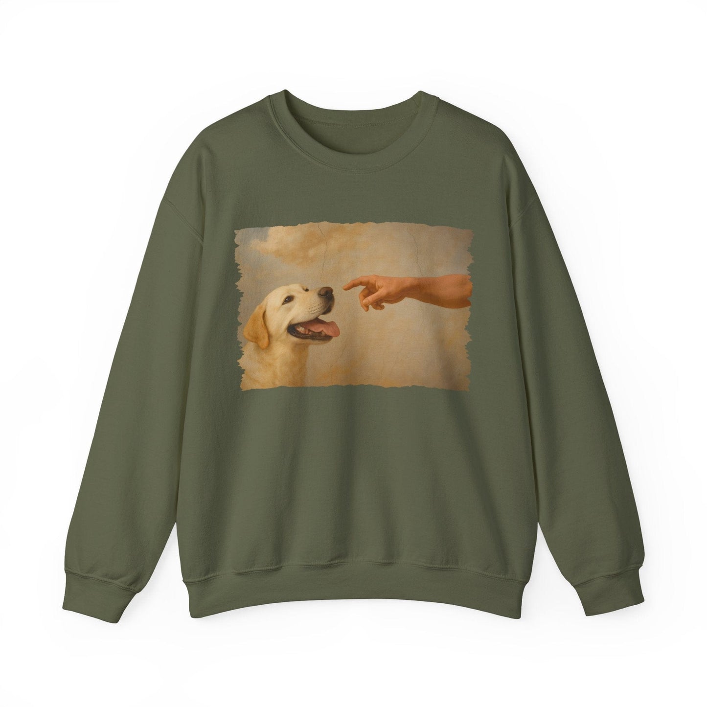 God Creates Yellow Lab Crewneck Sweatshirt Crewneck Sweatshirt Military Green