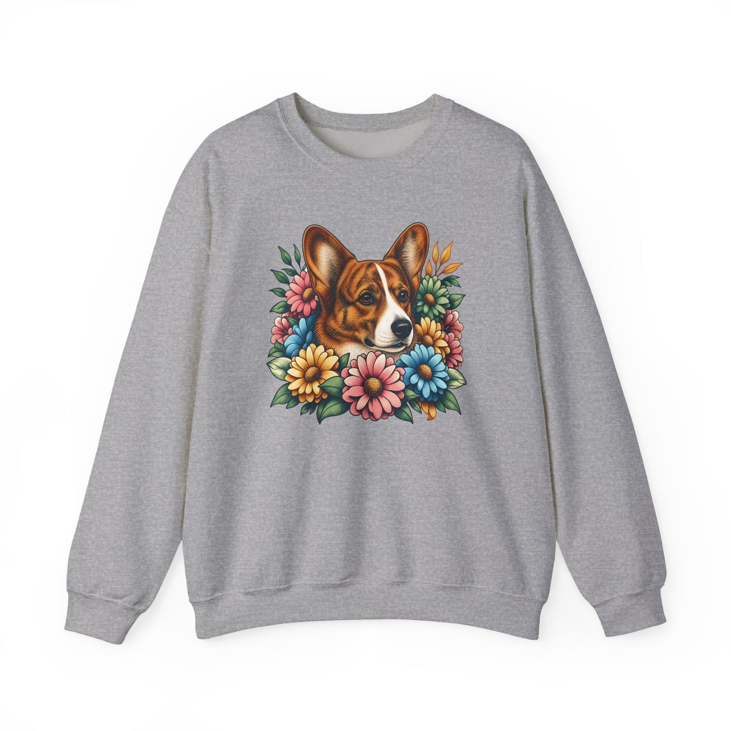 Cardigan Welsh Corgi Red Brindle Flowers Crewneck Sweatshirt