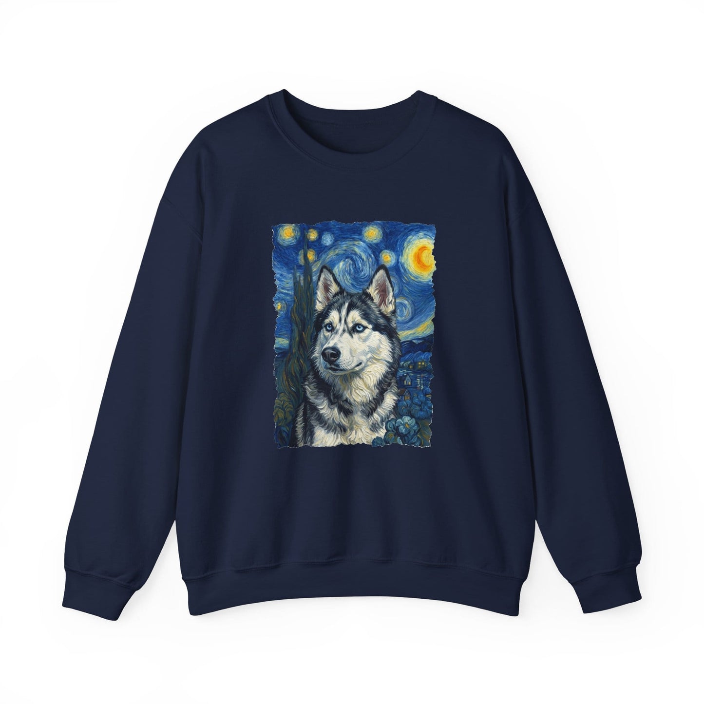 Husky Portrait Van Gogh Crewneck Sweatshirt Navy