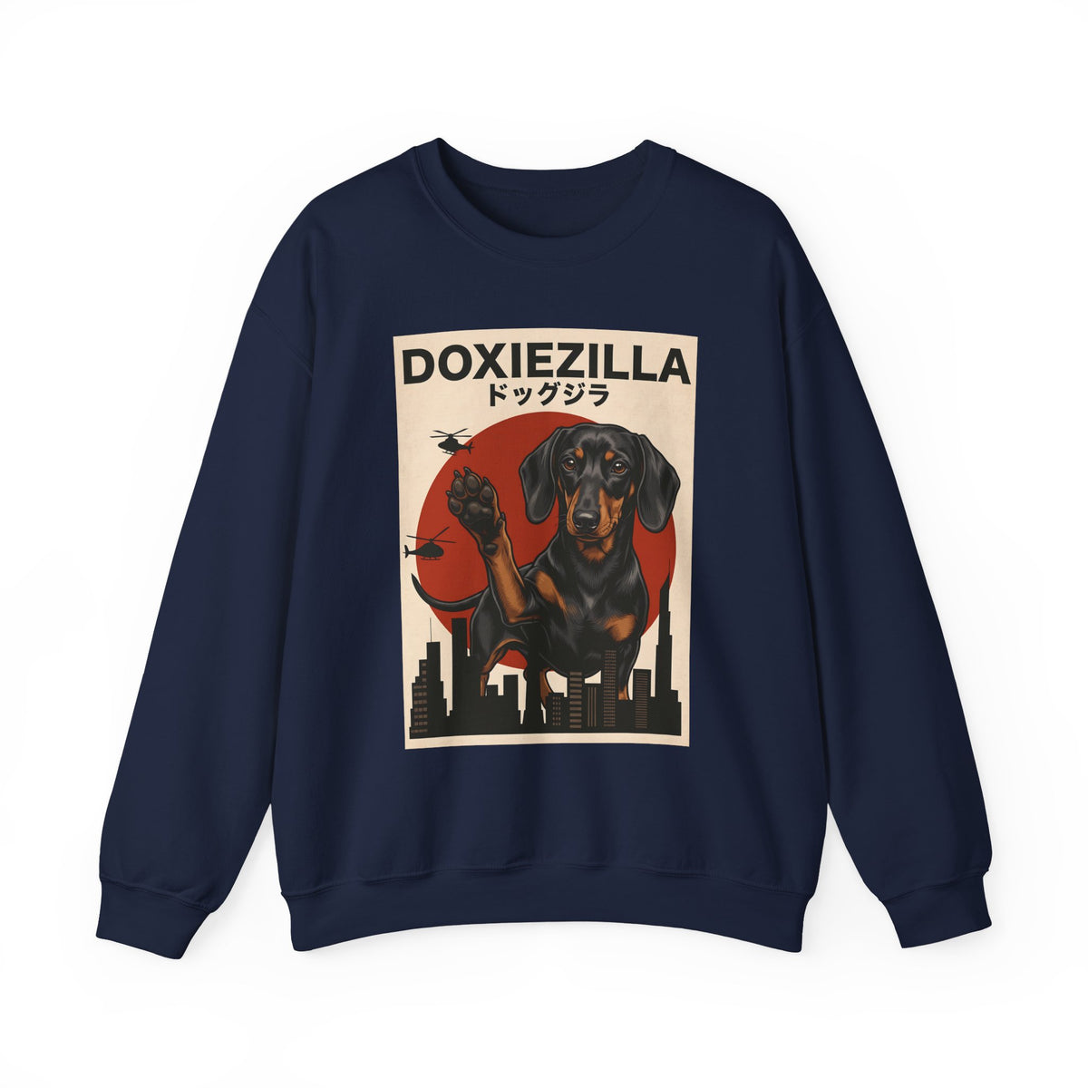 Dachshund Doxiezilla Black Crewneck Sweatshirt