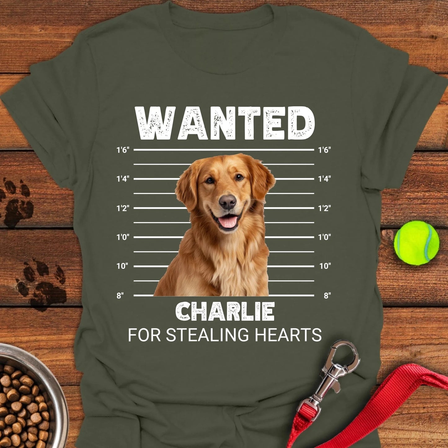 Personalized Mugshot Golden Retriever T-Shirt Unisex Softstyle T-Shirt Military Green