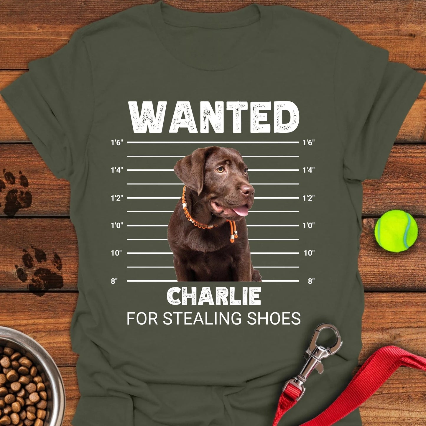 Personalized Chocolate Lab Mugshot T-Shirt Unisex Softstyle T-Shirt Military Green