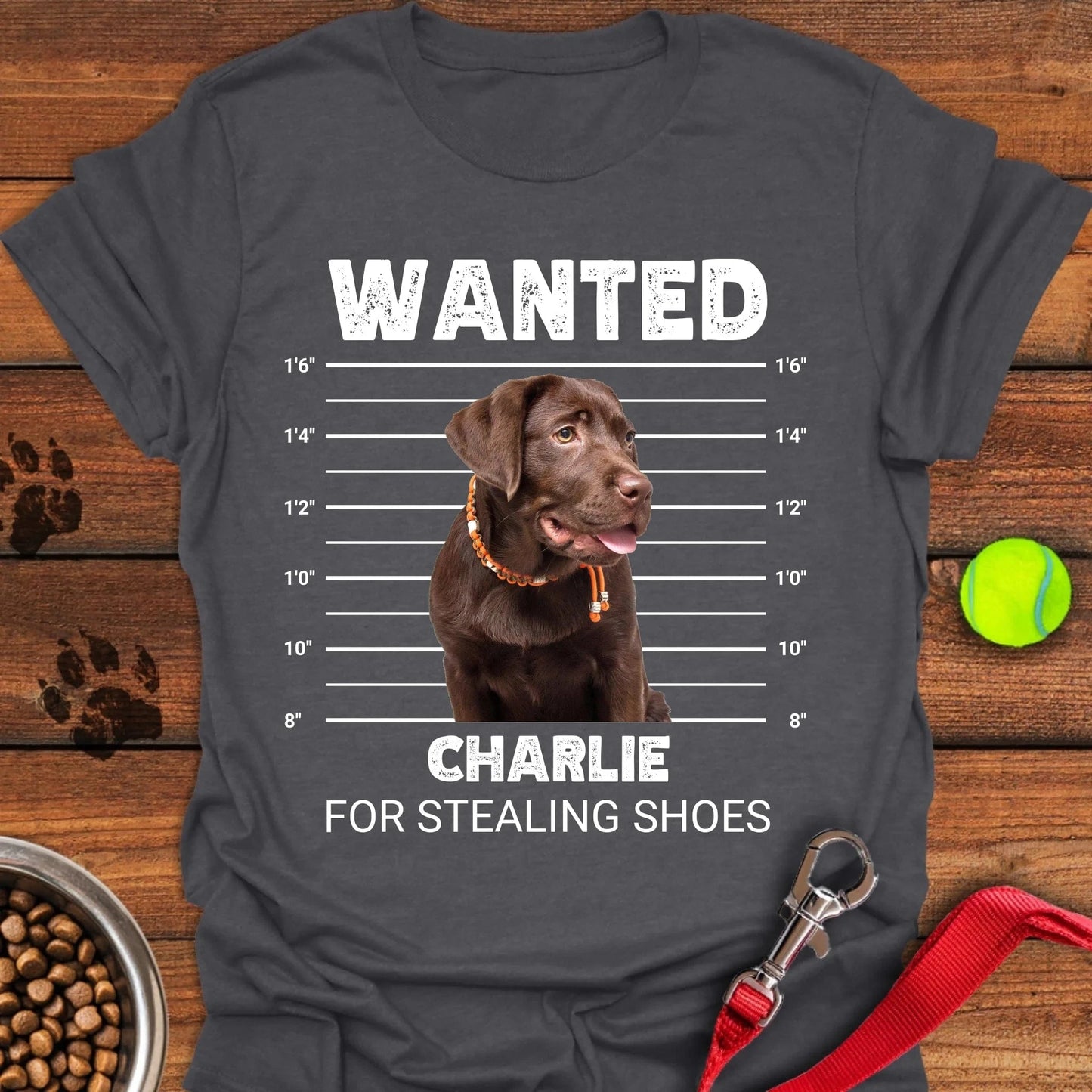 Personalized Chocolate Lab Mugshot T-Shirt Unisex Softstyle T-Shirt Dark Heather