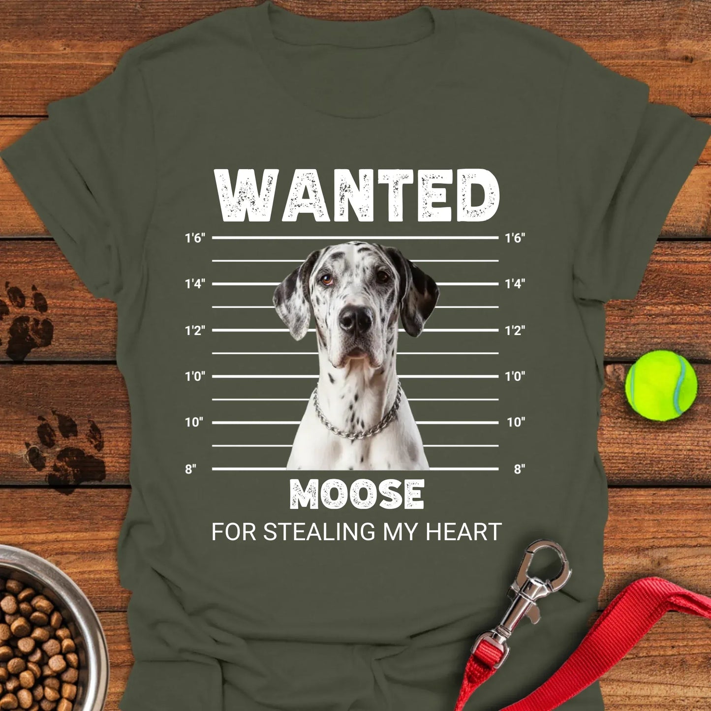 Personalized Great Dane Mugshot Unisex Softstyle T-Shirt Military Green