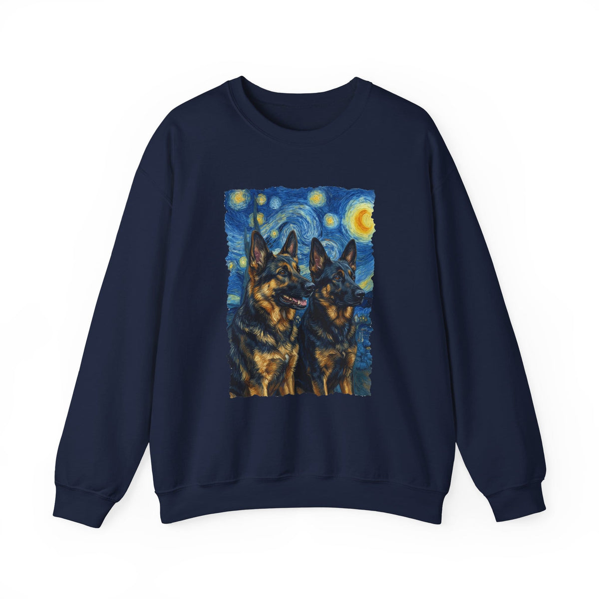 2 German Shepherds Van Gogh Crewneck Sweatshirt Navy