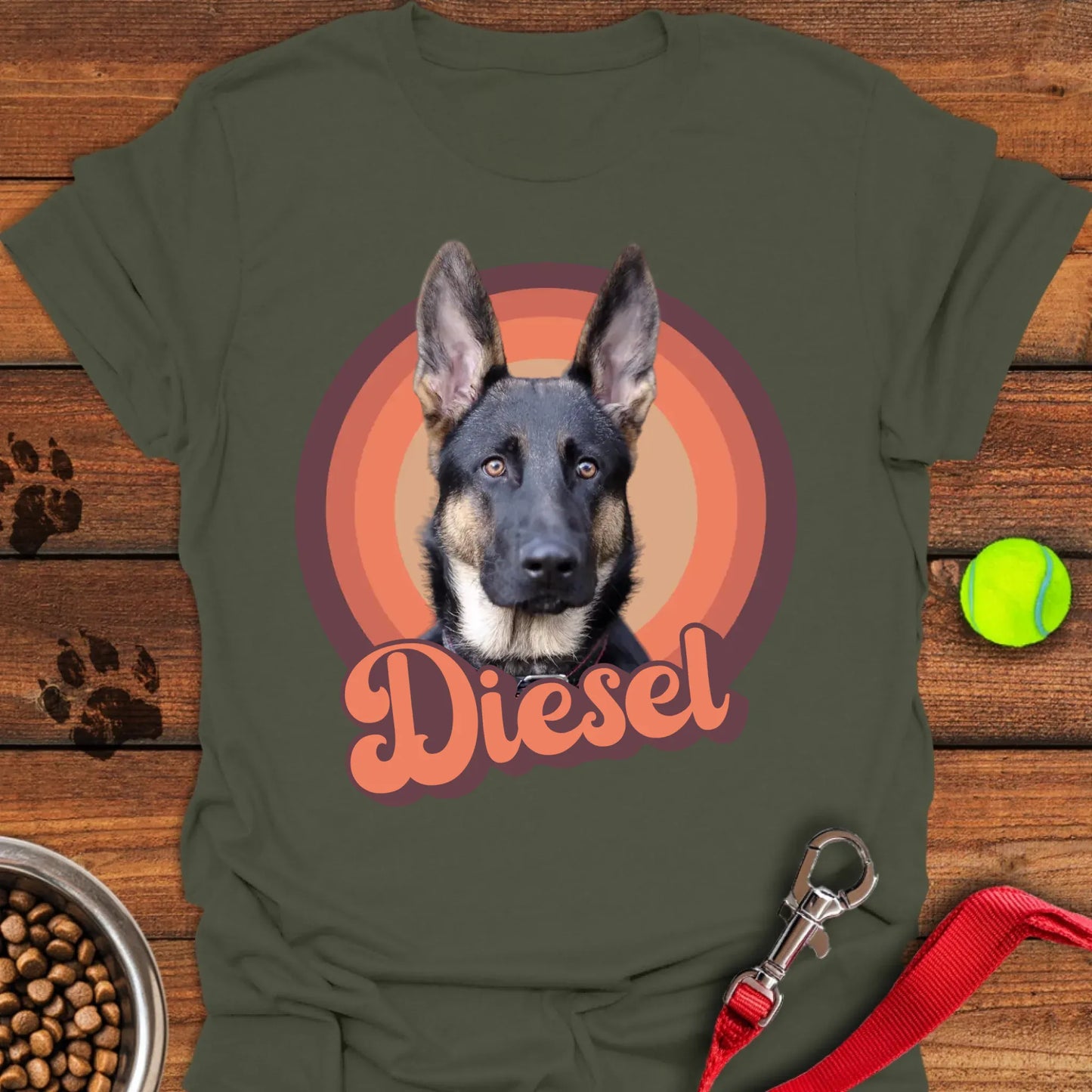 Personalized German Shepherd Portrait Unisex Softstyle T-Shirt Military Green