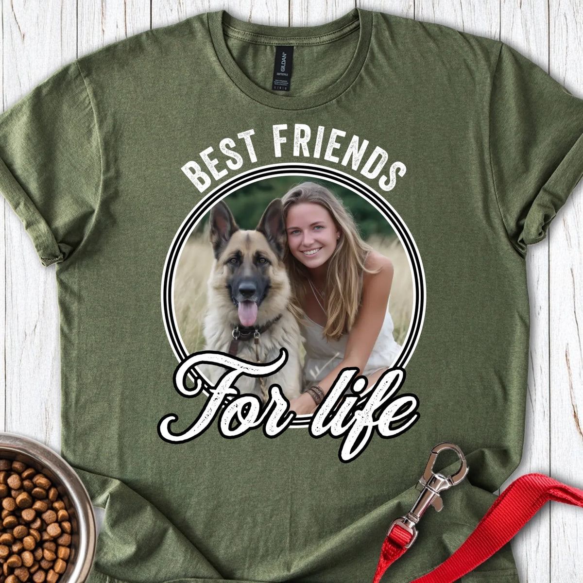 Personalized Best Friends Dog T-Shirt Unisex Softstyle T-Shirt Military Green