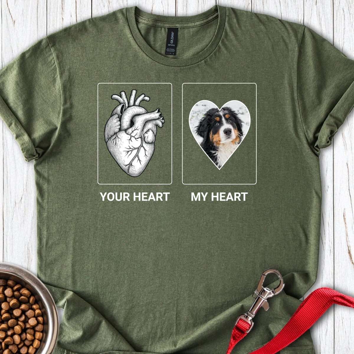Personalized My Heart Dog T-Shirt Unisex Softstyle T-Shirt Military Green