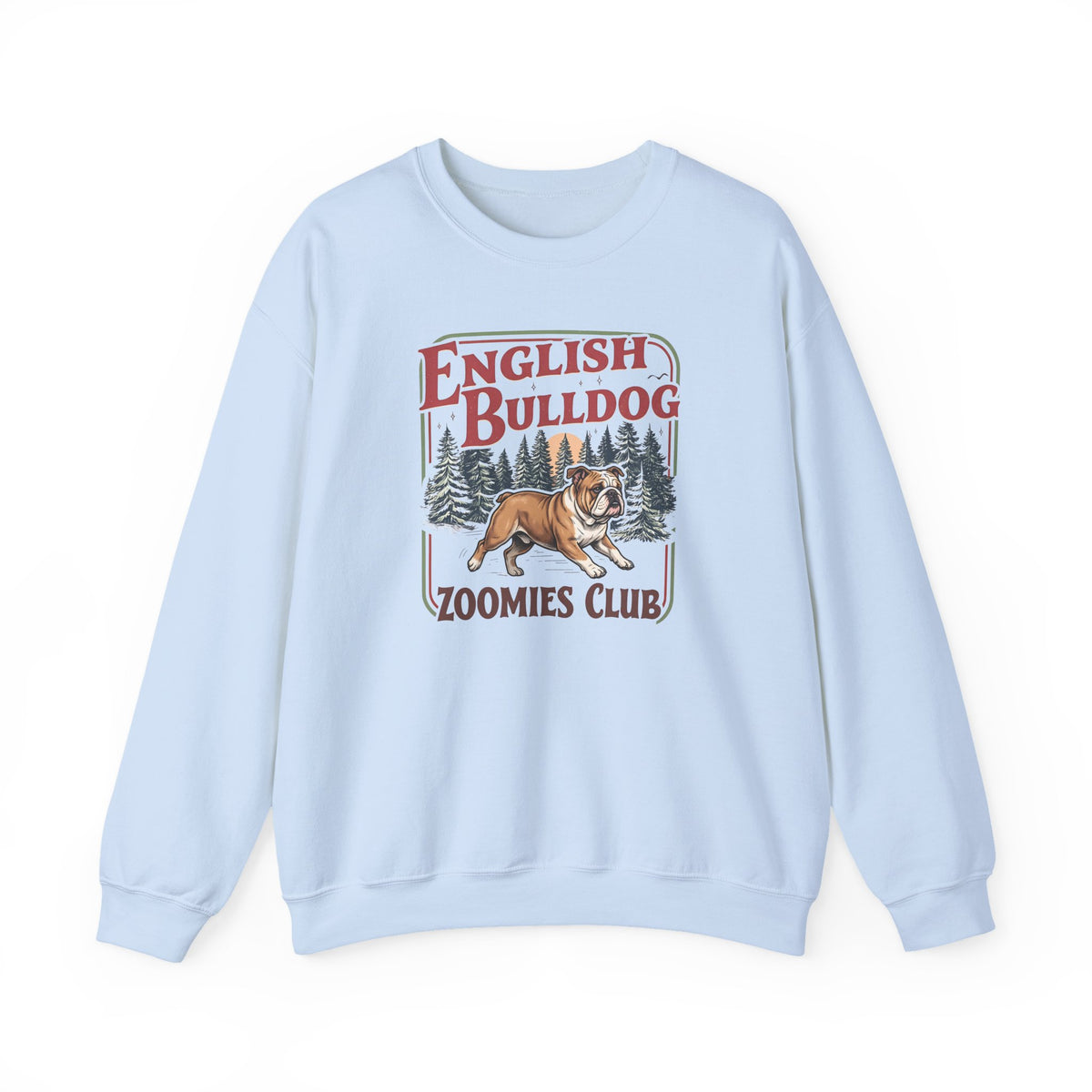 English Bulldog Zoomies Club Crewneck Sweatshirt Light Blue