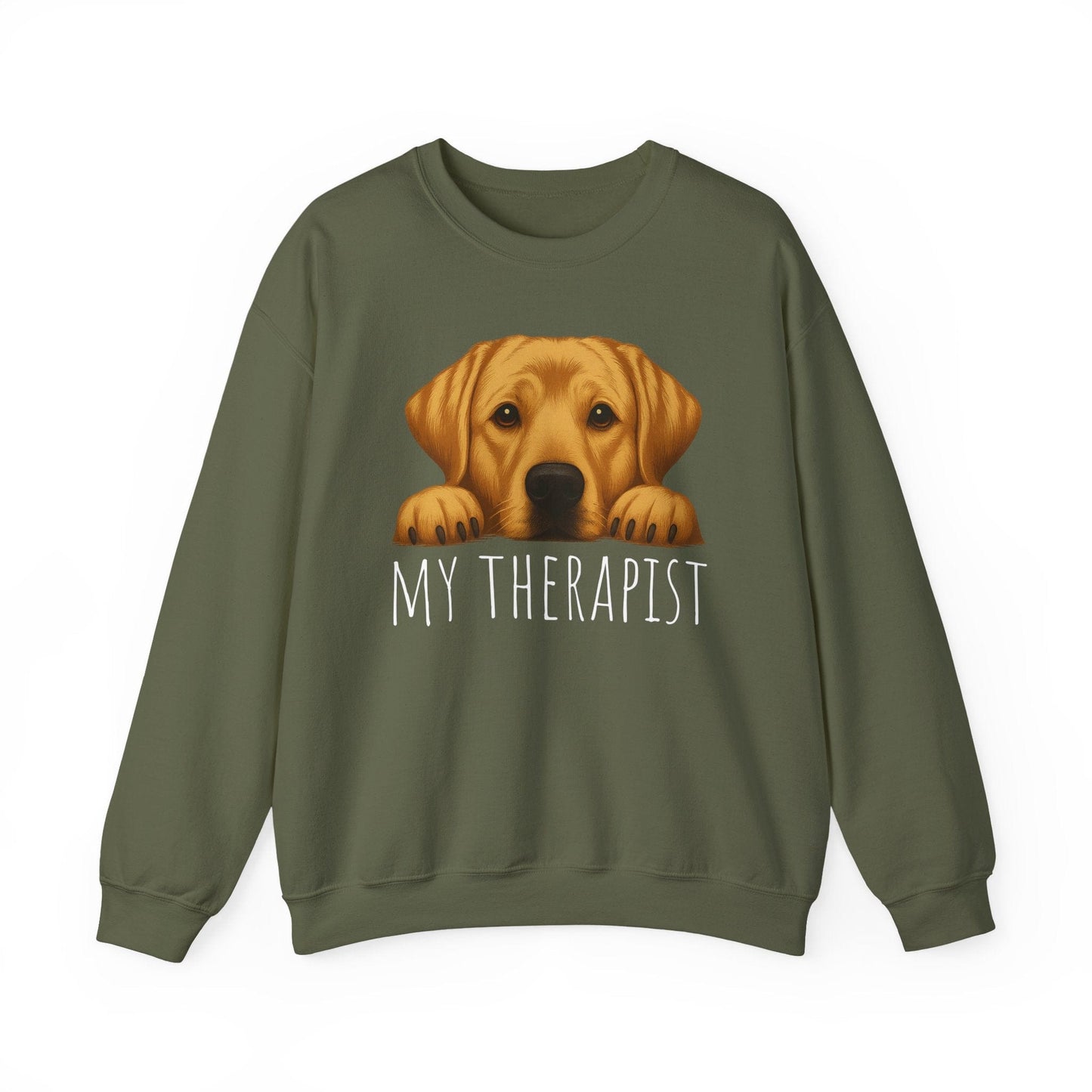 My Therapist Yellow Labrador Crewneck Sweatshirt Military Green