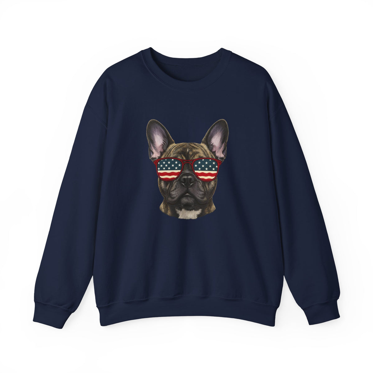 French Bulldog USA Glasses Crewneck Sweatshirt Navy