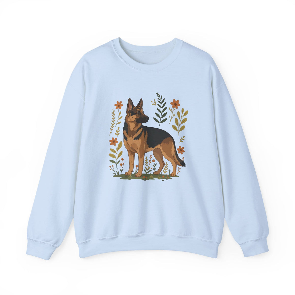 German Shepherd Flowers Crewneck Sweatshirt Light Blue