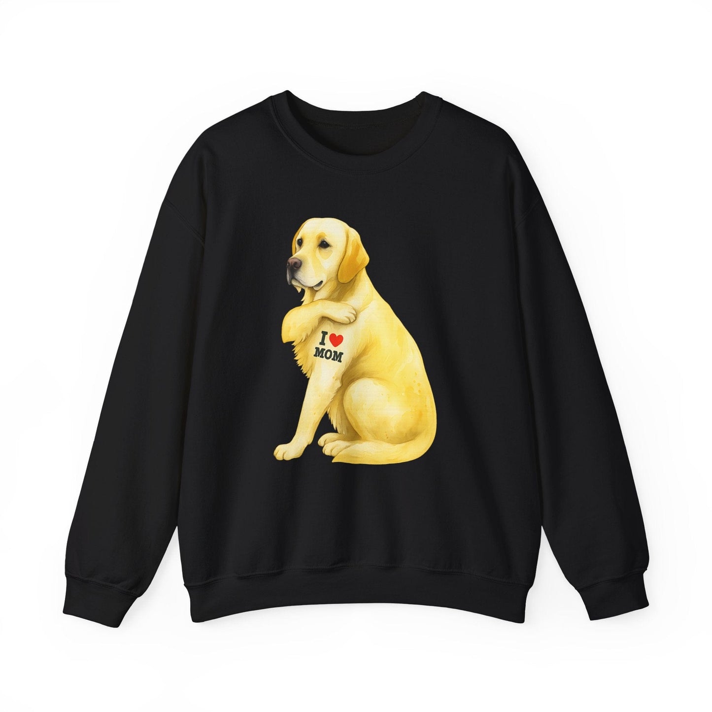 Yellow Labrador I Love Mom Crewneck Sweatshirt Black