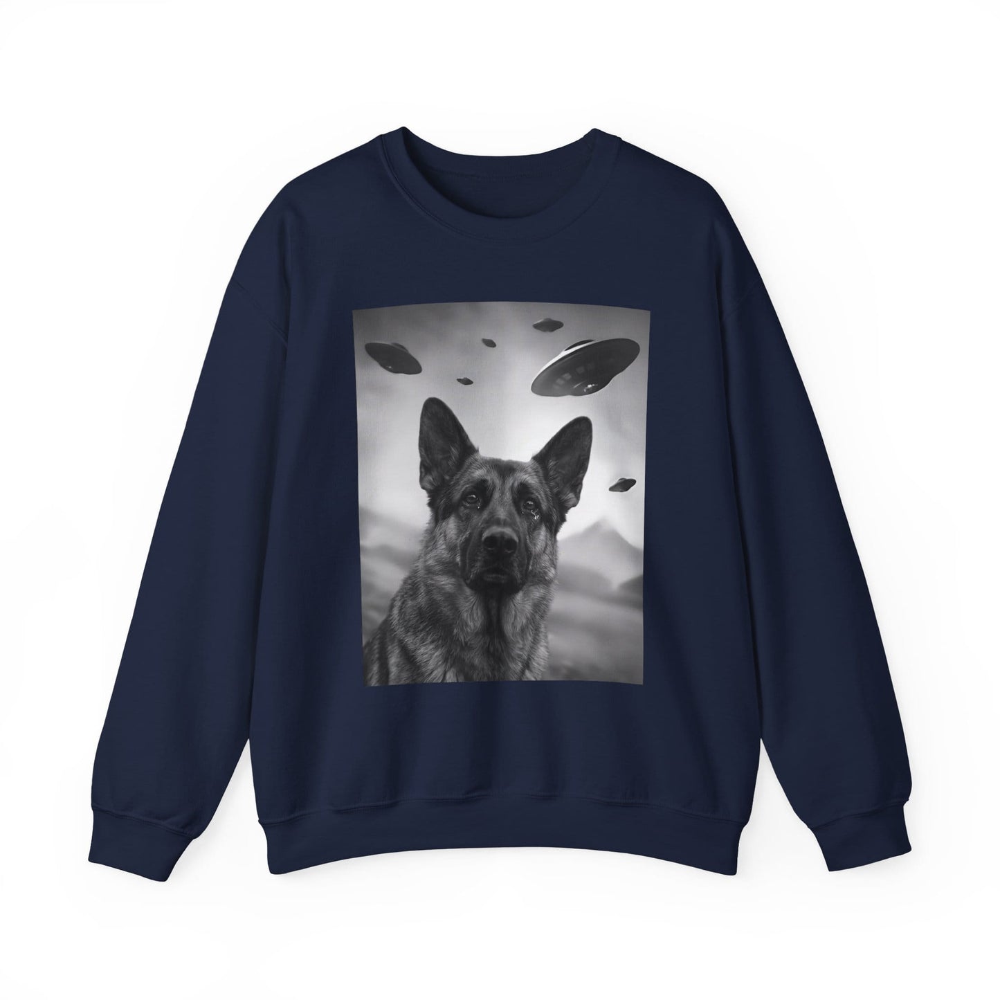 German Shepherd UFO Crewneck Sweatshirt Navy