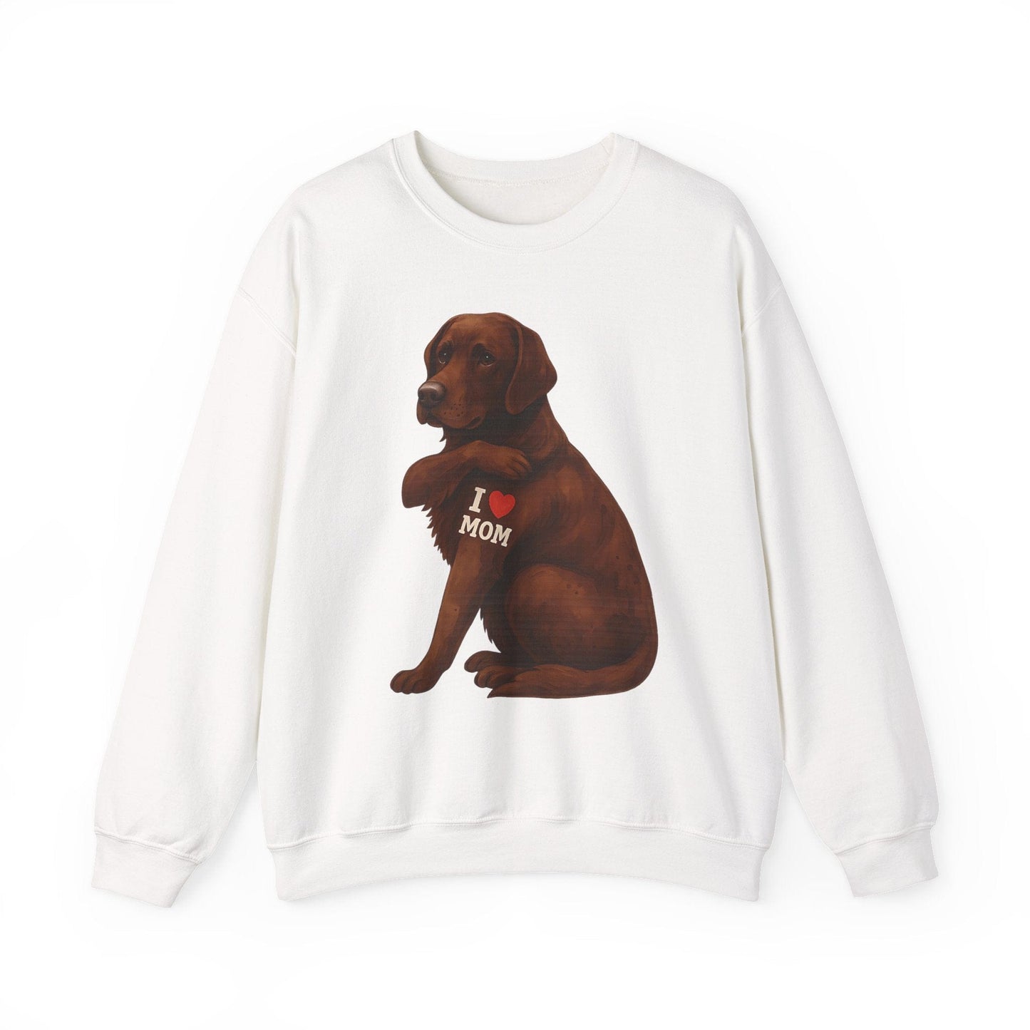 Chocolate Lab I Love Mom Crewneck Sweatshirt White