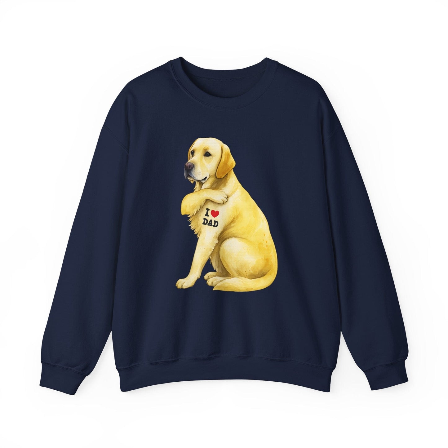 Yellow Labrador I Love Dad Crewneck Sweatshirt Navy