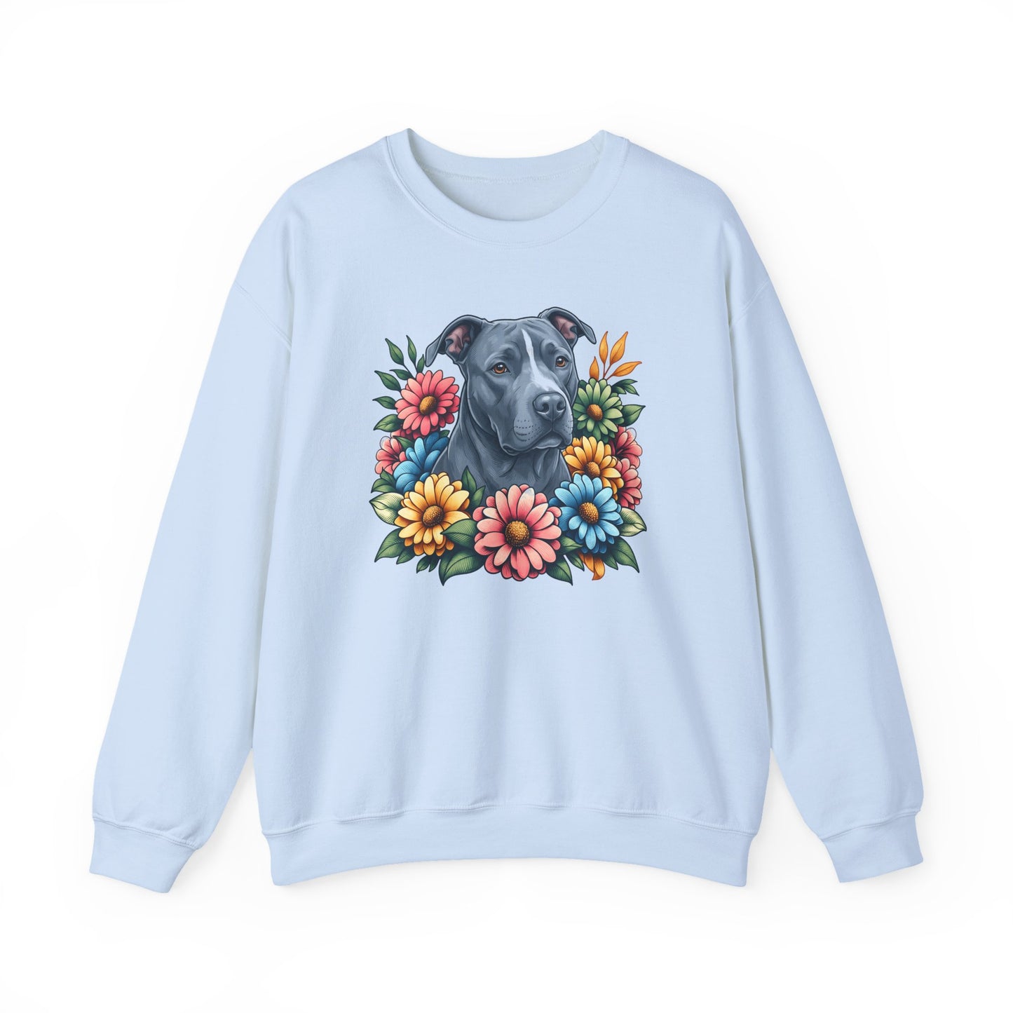 Pitbull Blue Flower Wreath Crewneck Sweatshirt