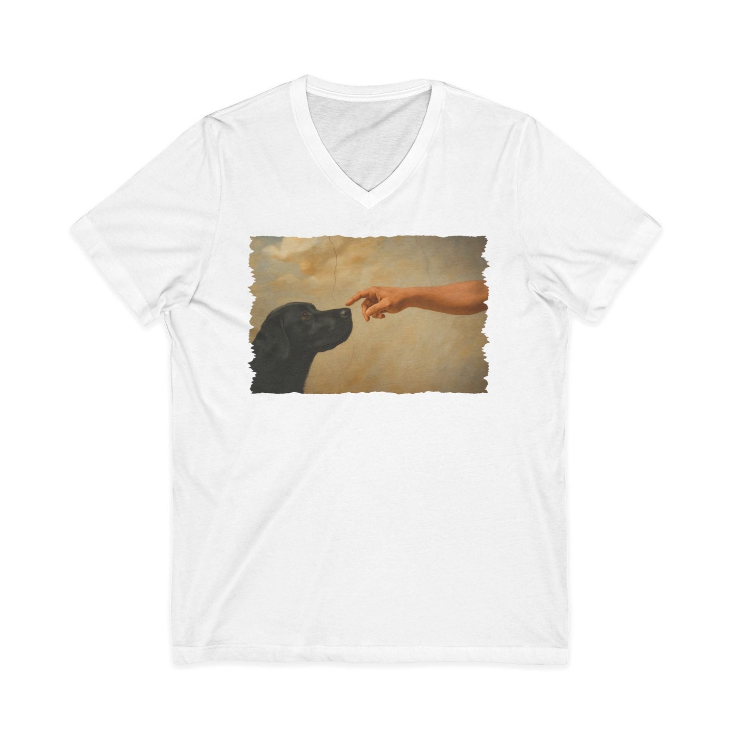 God Creates Black Labrador V-Neck Tee White