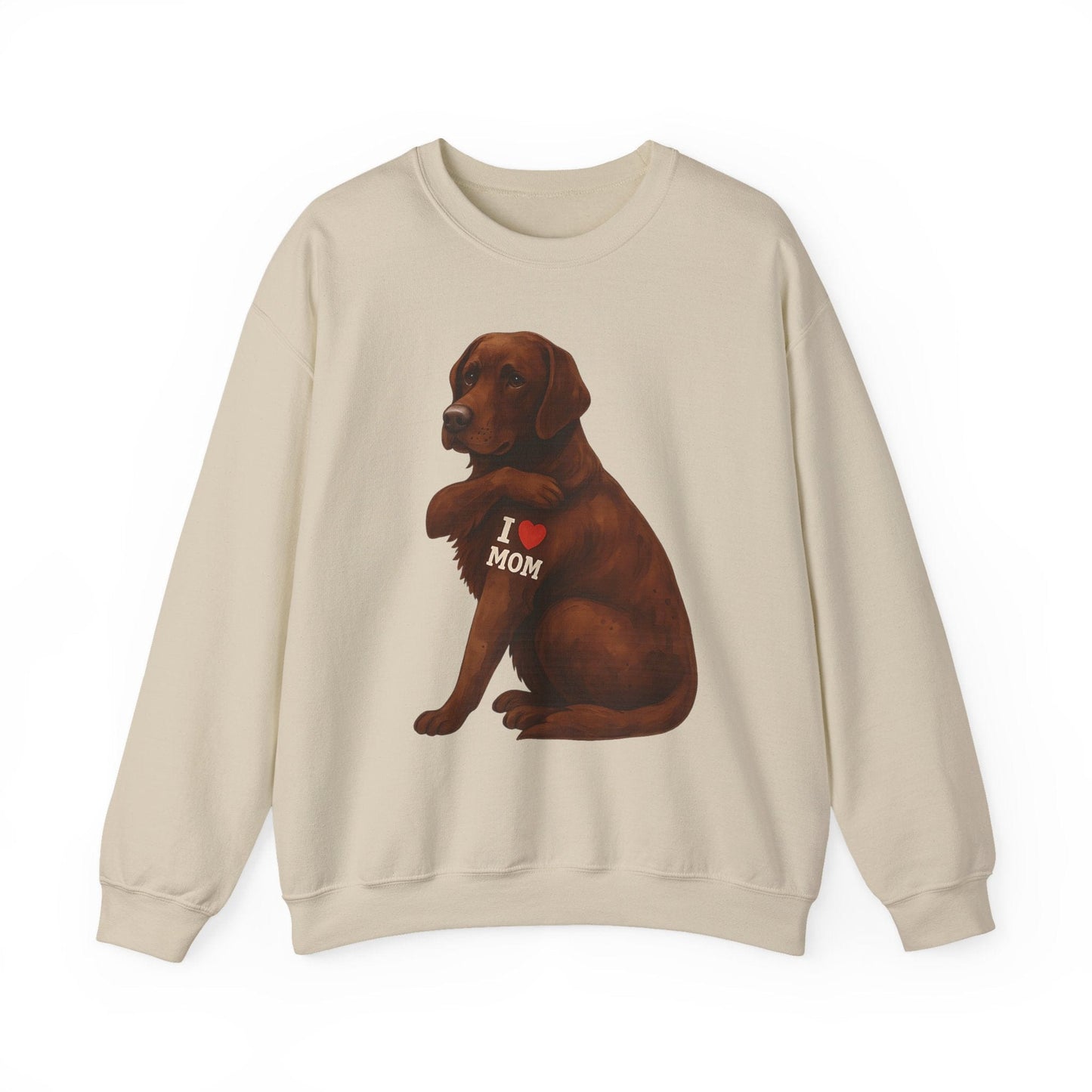 Chocolate Lab I Love Mom Crewneck Sweatshirt Sand