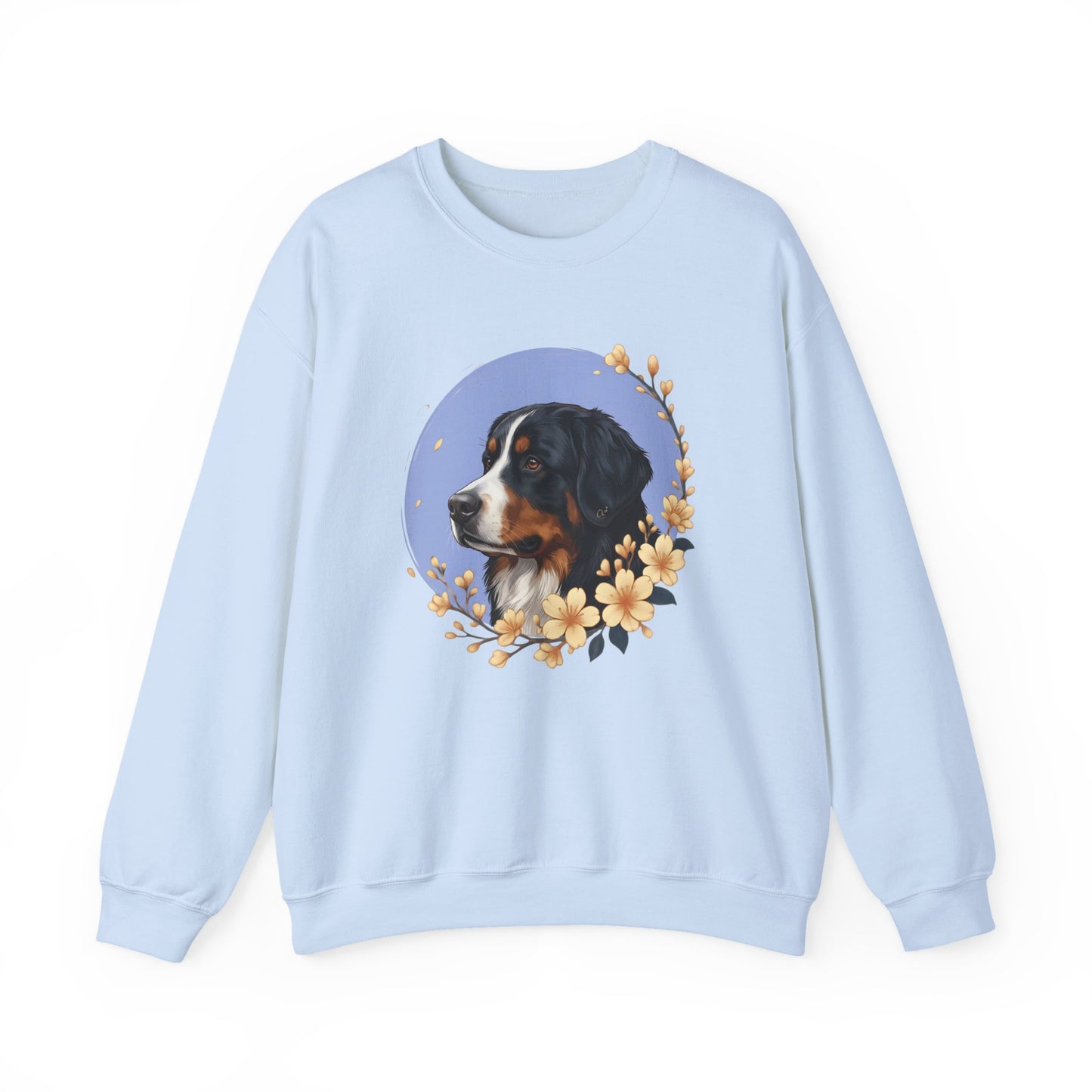 Bernese Mountain Dog Flowers Crewneck Sweatshirt Light Blue