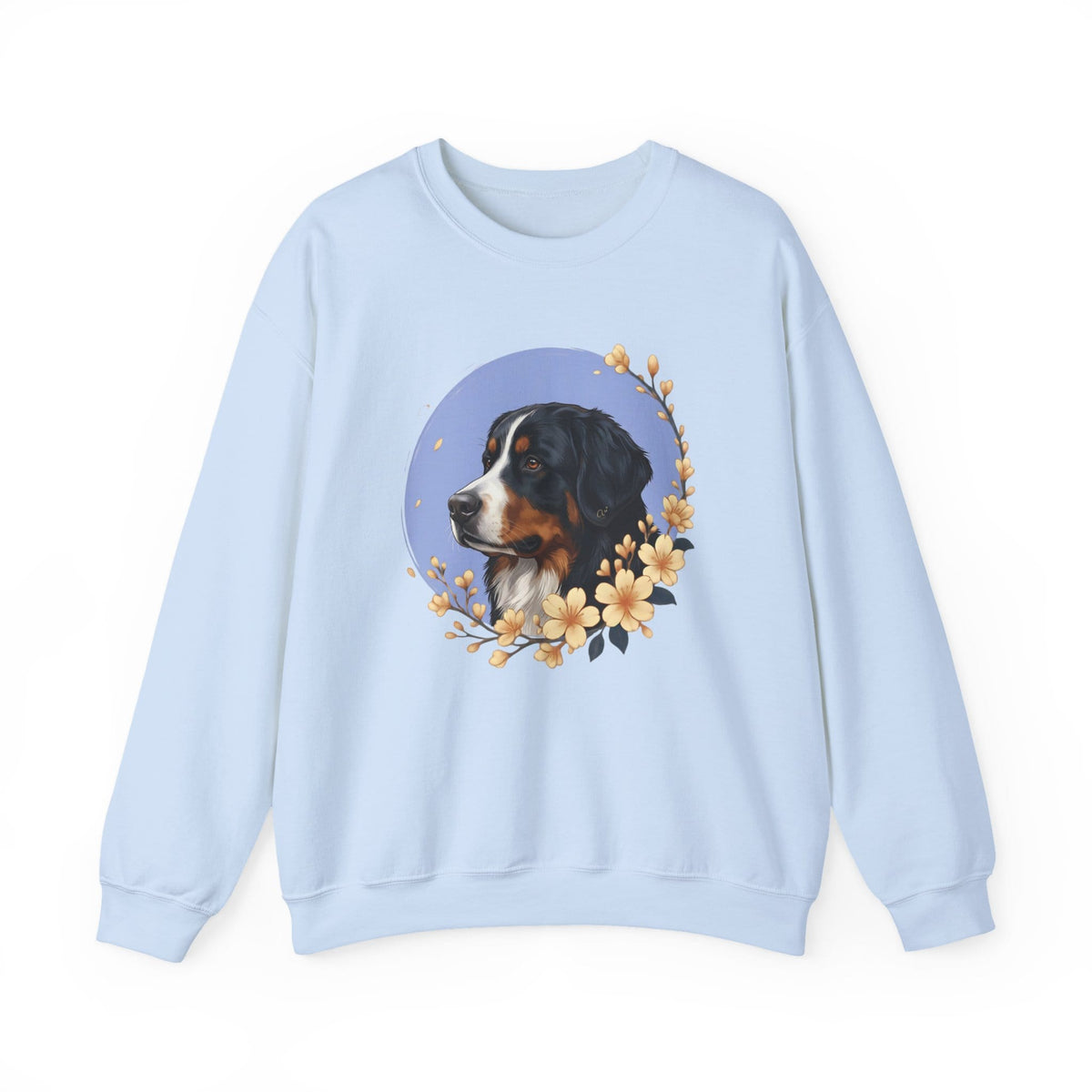 Bernese Mountain Dog Flowers Crewneck Sweatshirt Light Blue