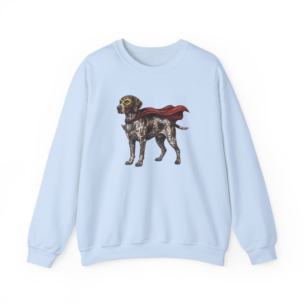 German Shorthaired Pointer Superhero Crewneck Sweatshirt Light Blue