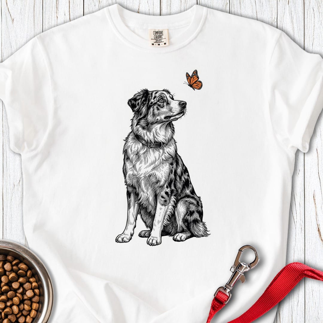 Australian Shepherd Butterfly Premium Tee White