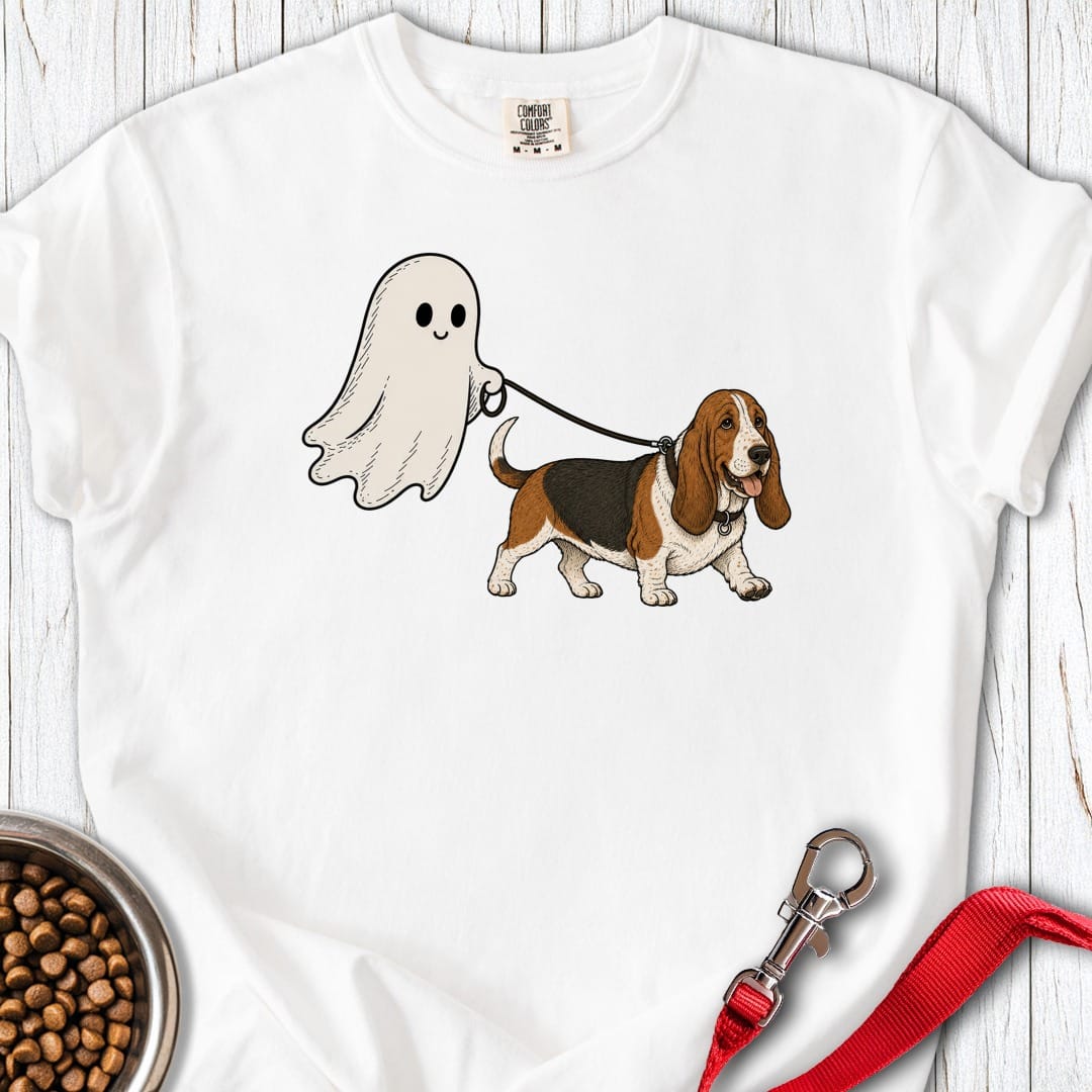 Basset Hound Ghost Halloween Premium Tee White