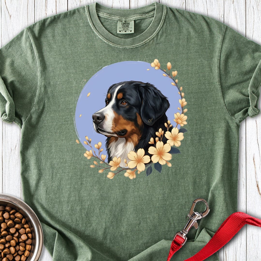 Bernese Mountain Dog Flowers Premium Tee Moss