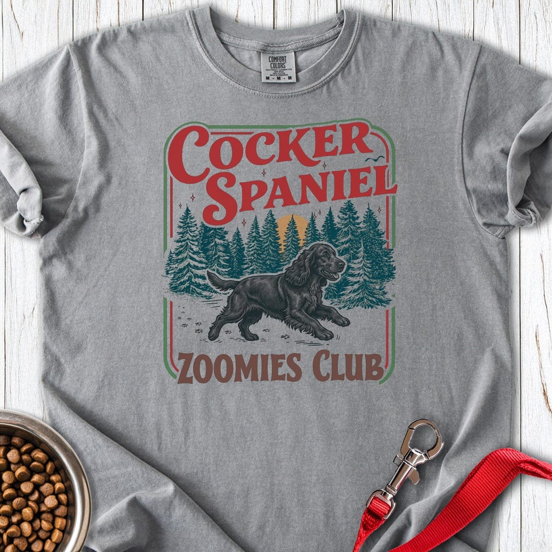 Black Cocker Spaniel Zoomies Club Premium Tee Grey