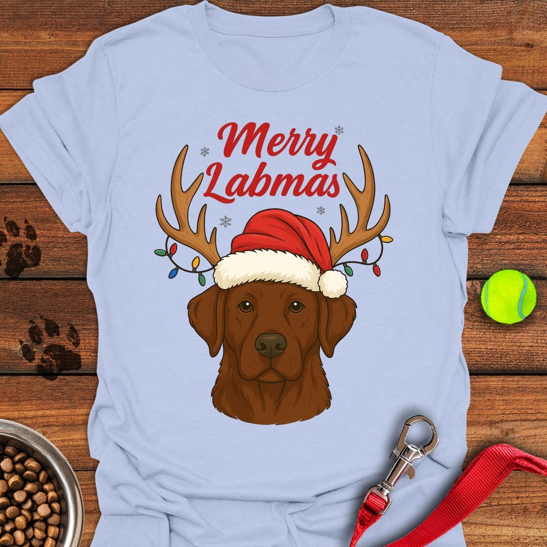 Chocolate Labrador Christmas T-Shirt Light Blue