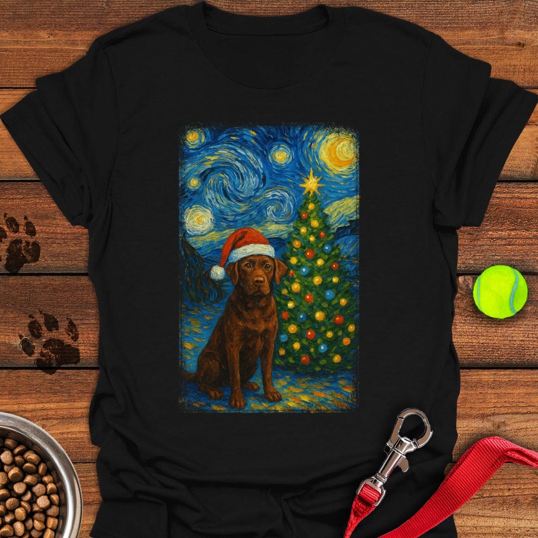 Chocolate Labrador Christmas Van Gogh T-Shirt Black