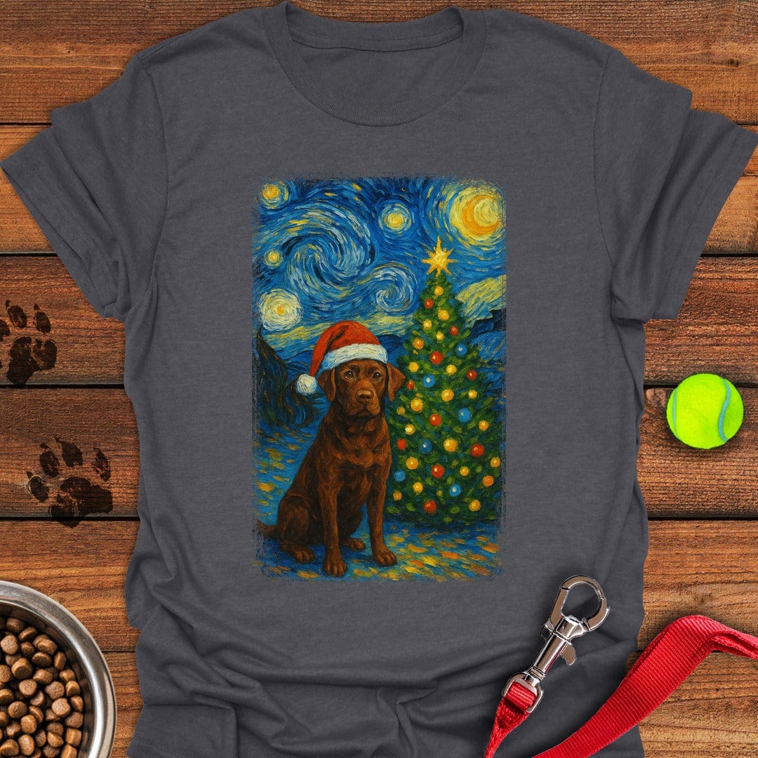 Chocolate Labrador Christmas Van Gogh T-Shirt Dark Heather