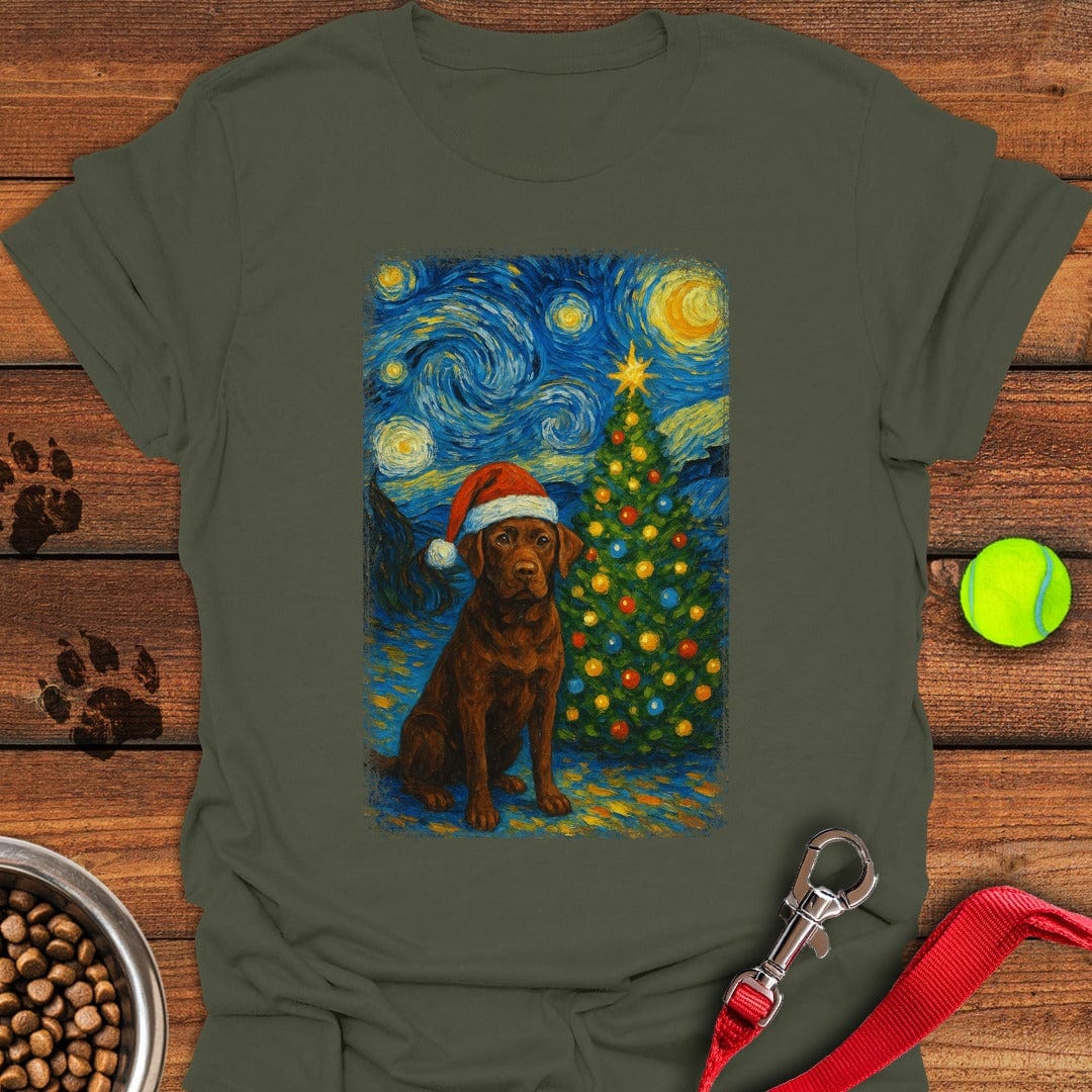 Chocolate Labrador Christmas Van Gogh T-Shirt Military Green