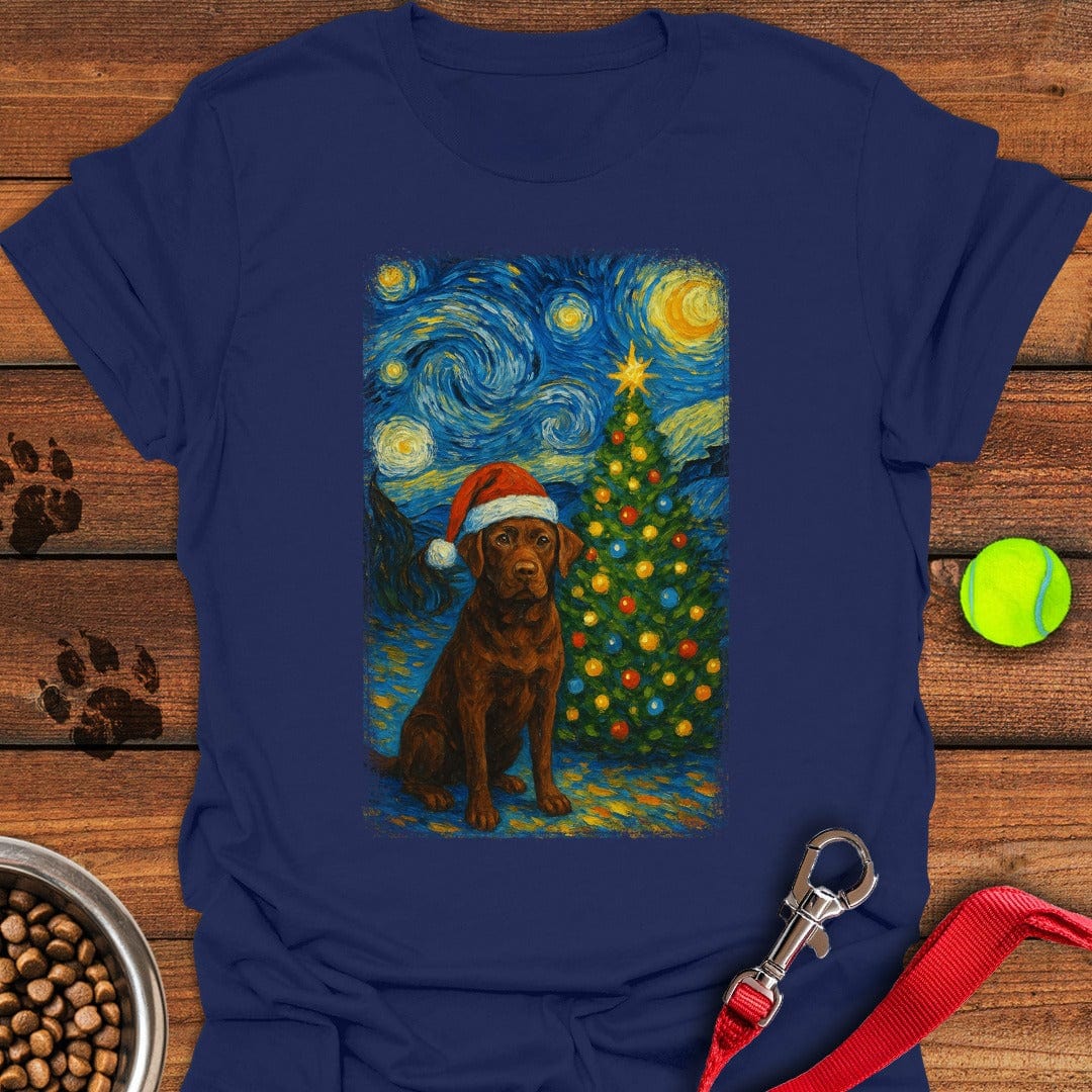Chocolate Labrador Christmas Van Gogh T-Shirt Navy
