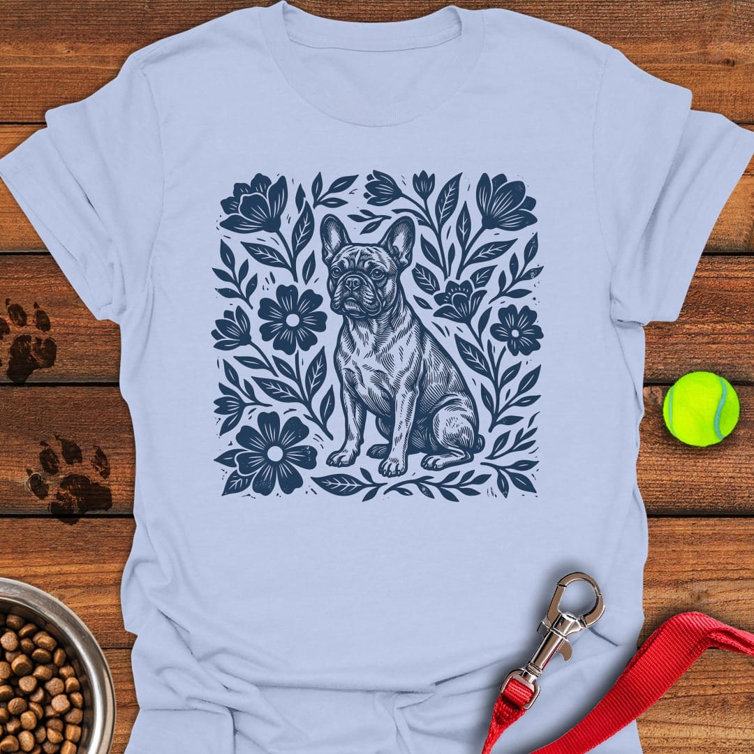 French Bulldog Linocut Light Blue