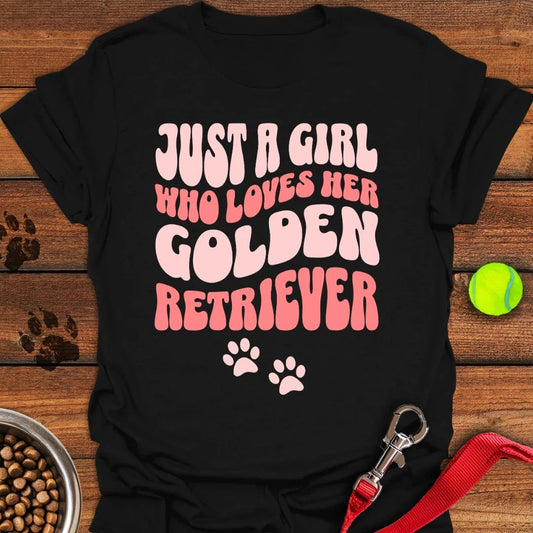 A Girl Who Loves Her Golden Retriever T-Shirt Black