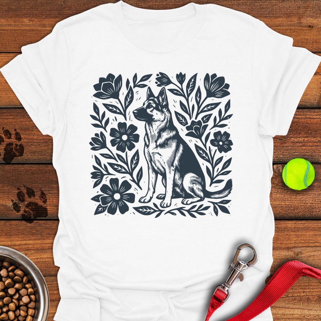 German Shepherd Linocut White