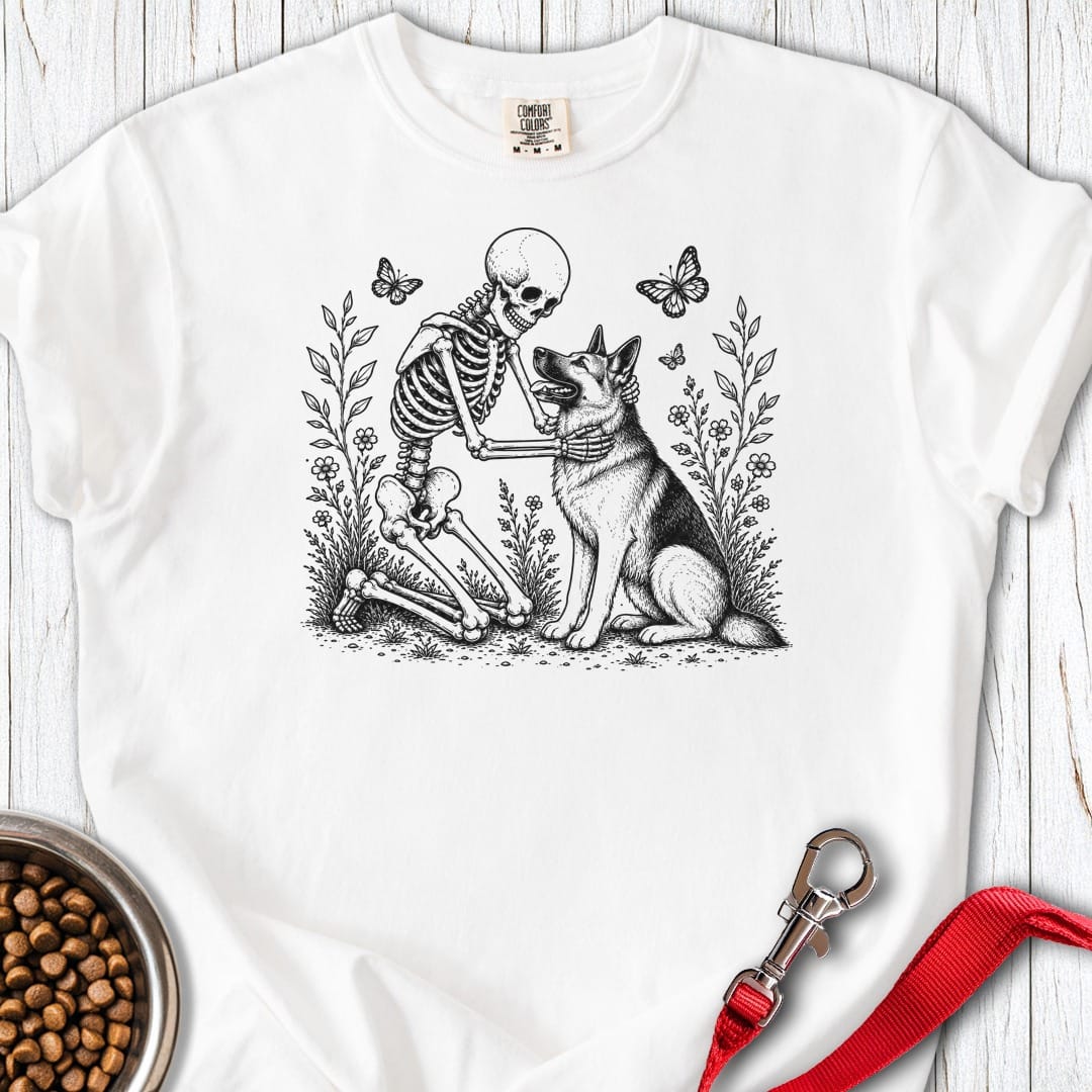 German Shepherd Skeleton Halloween Premium Tee White