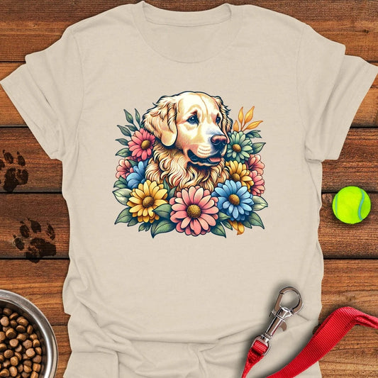 Golden Retriever Flower T-Shirt Natural