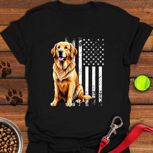 Golden Retriever USA Flag T-Shirt Black