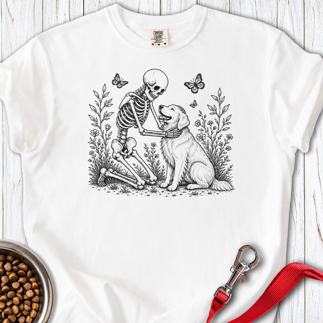 Golden Retriever Skeleton Halloween Premium Tee White