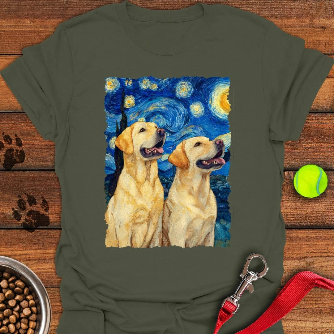 Two Yellow Labradors Van Gogh T-Shirt Military Green
