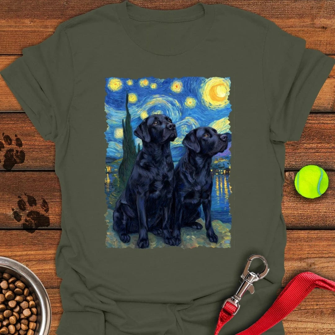 Two Black Labs Van Gogh T-Shirt Military Green