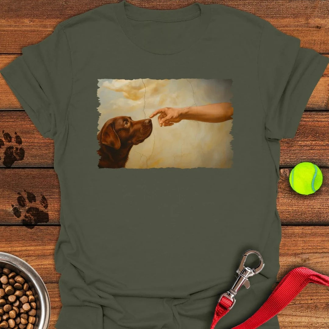 God Creates Chocolate Labrador T-Shirt Military Green