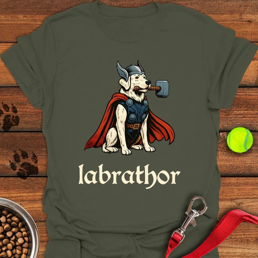 Labrathor White Labrador T-Shirt Military Green