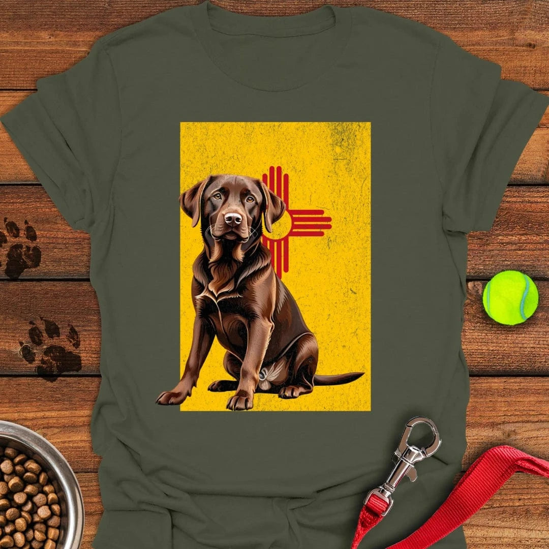 Chocolate Labrador New Mexico Flag T-Shirt Military Green